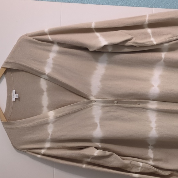 J.jill Pure Jill Long Line Oatmeal Tie-Dye Cotton Mix Knit Minimalist Cardigan - Picture 4 of 9